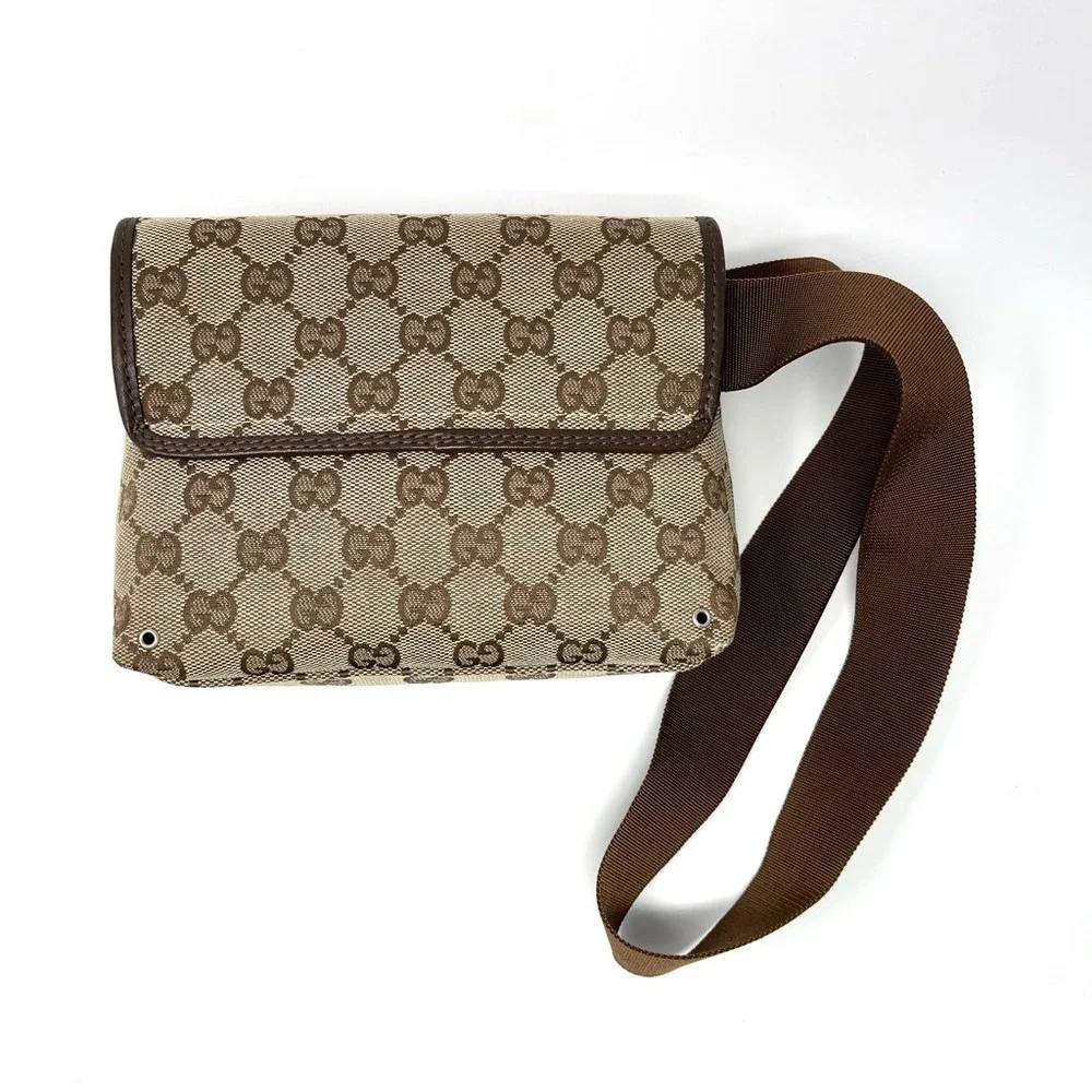 Gucci Jackie GG Logo Monogram Belt Bum Waist Bag Crossbody Purse Brown Canvas